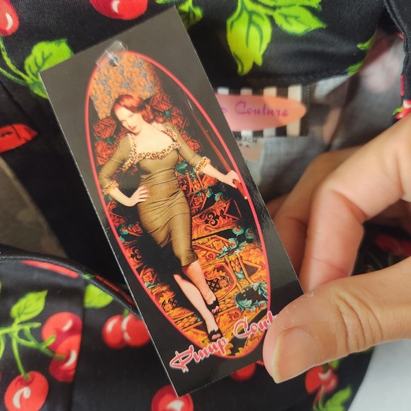 Pinup Couture Cherry Print Pencil Skirt Size XS Black NWT - Picture 3 of 9
